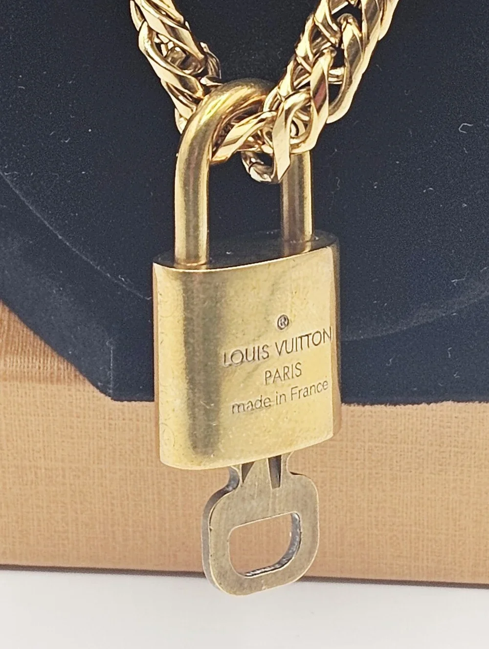 Louis Vuitton Brass Padlock and Key with Chain